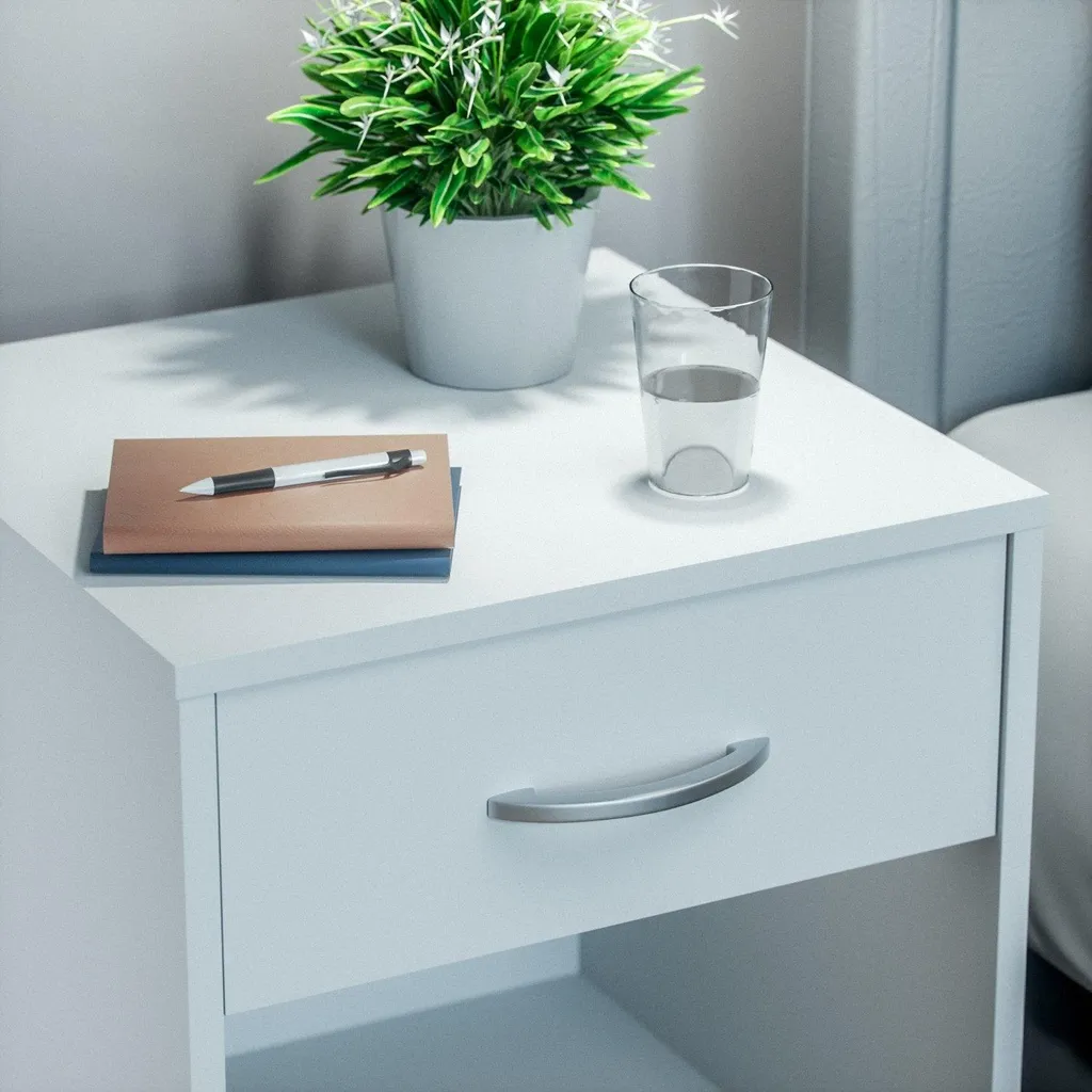 Table de chevet blanche gain de place avec tiroir pour chambre rangée - 3