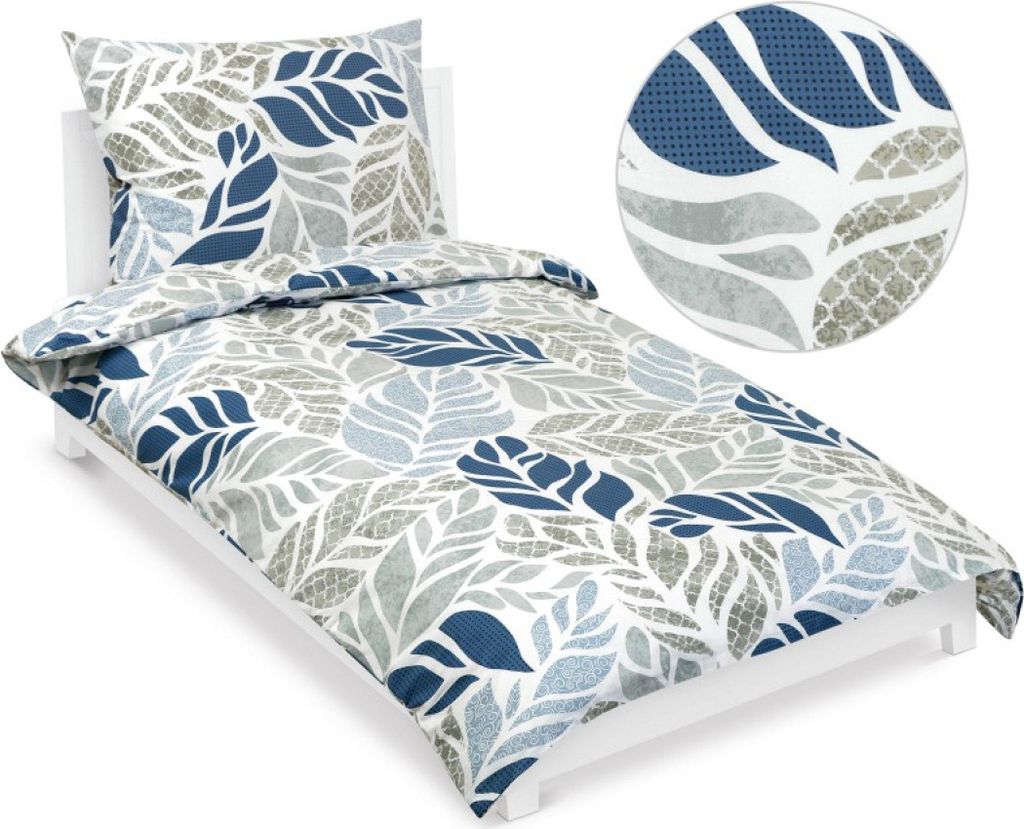 Baumwollbettwäsche mit Hoteltasche - Blau,beige - 140x200, 70x90