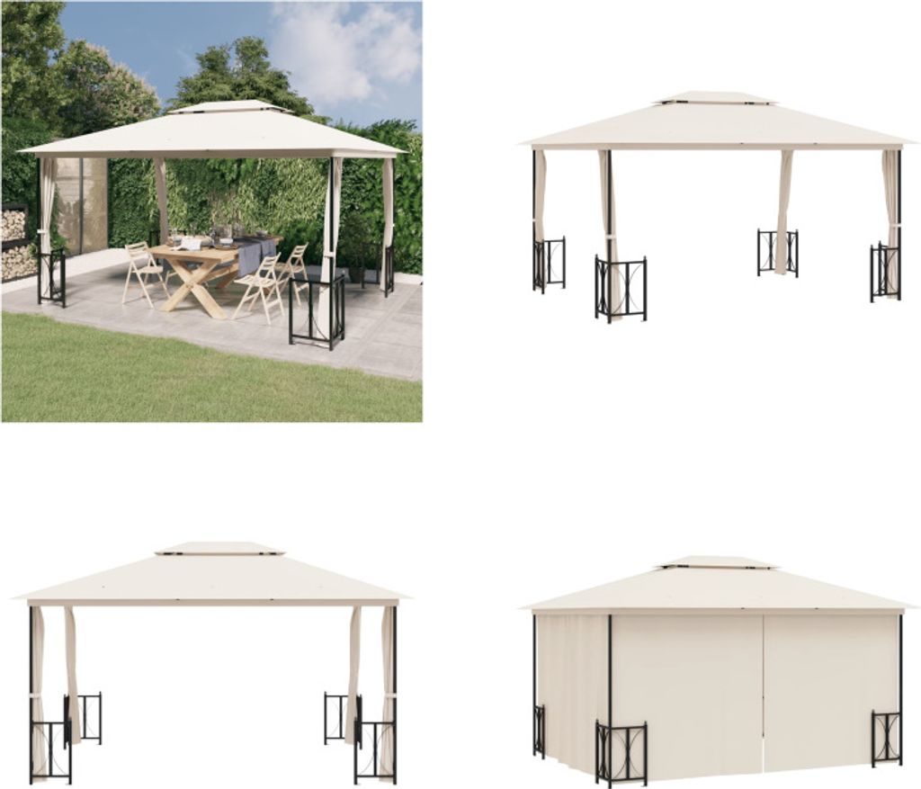 vidaXL Pavillon mit Seitenwänden & Doppeldach 3x4 m Creme - Pavillon - Pavillons - Gartenpavillon - Festzelt