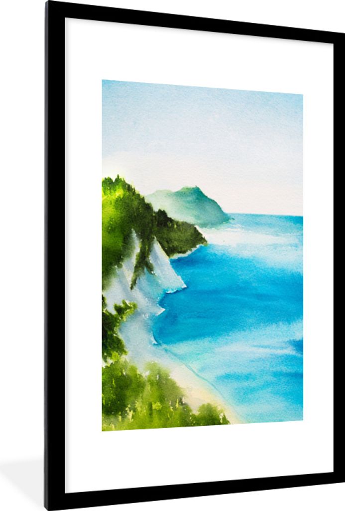 MuchoWow MuchoWow Gerahmtes Poster Meer - Strand - Berge 60x90 cm - Poster mit zchwarzem Bilderrahmen - Dekoration - Wandposter Wohnzimmer - Ho...