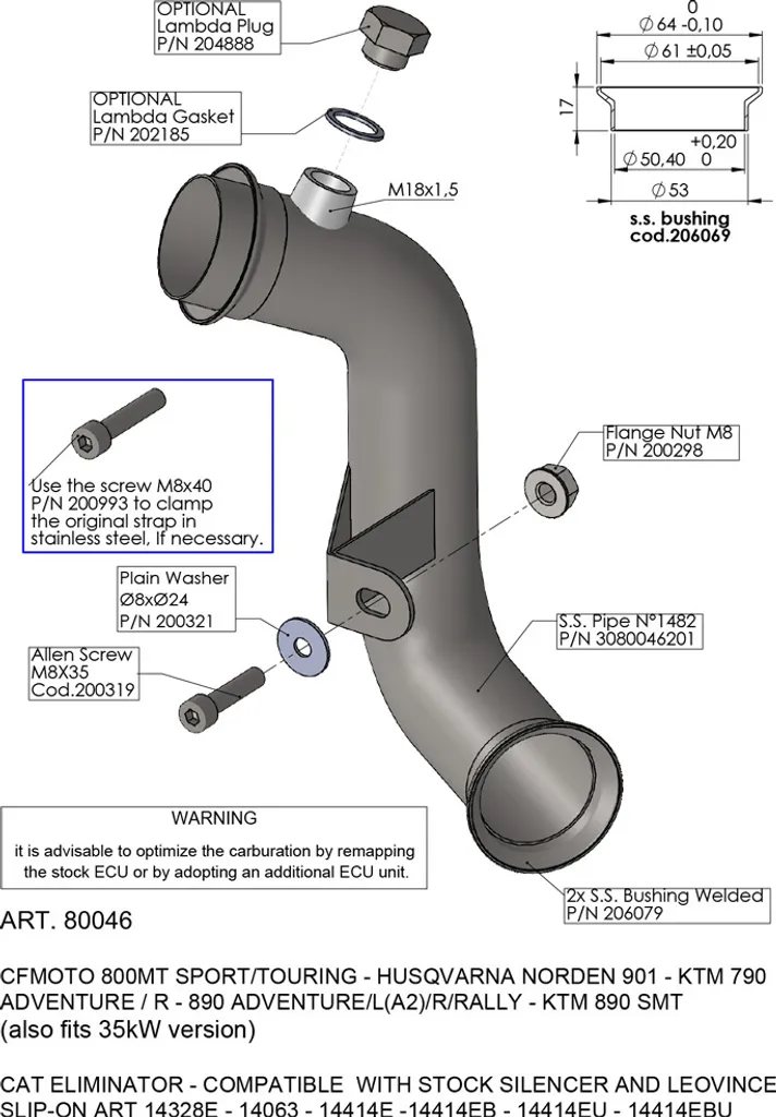 LeoVince 80046 Raccord Catalyseur Eliminator pour Moto Performances