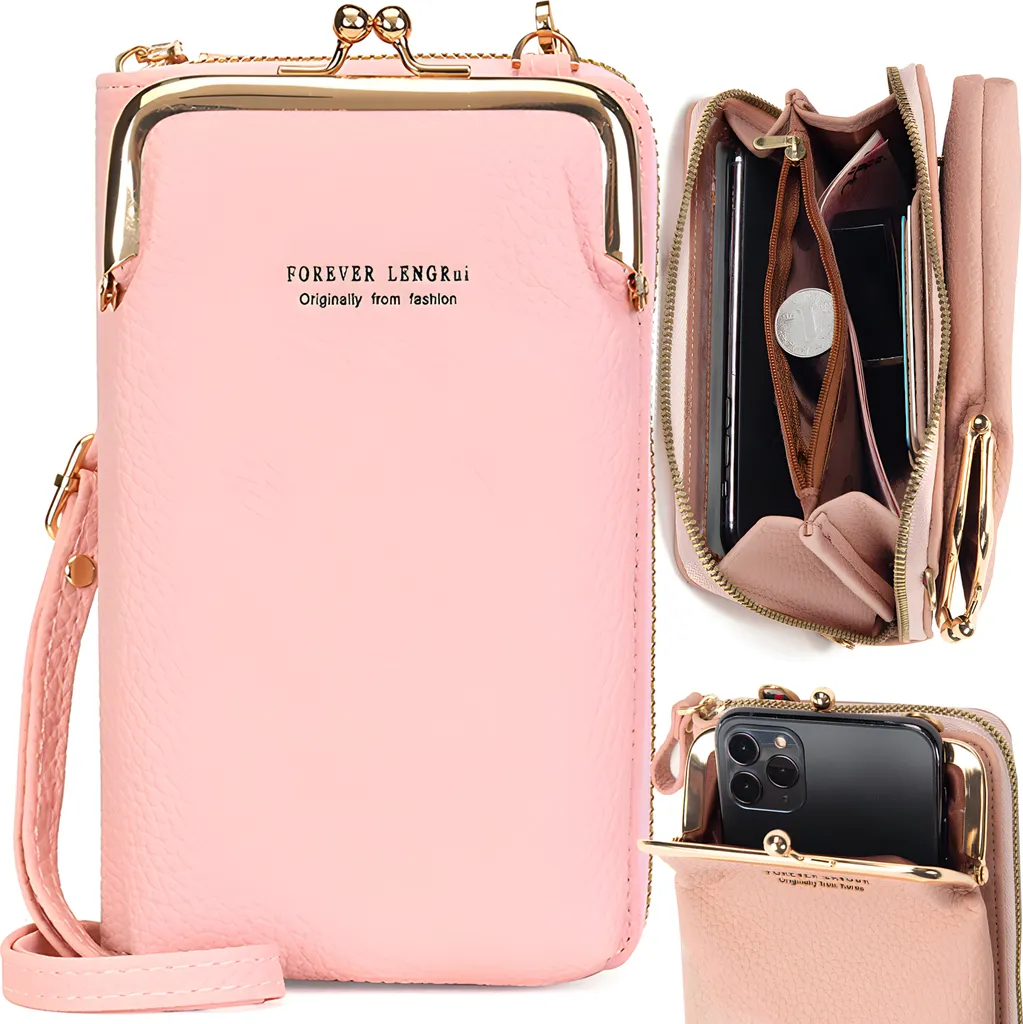 Mini Sac Téléphone Portable Rose à Multiples Compartiments de Retoo