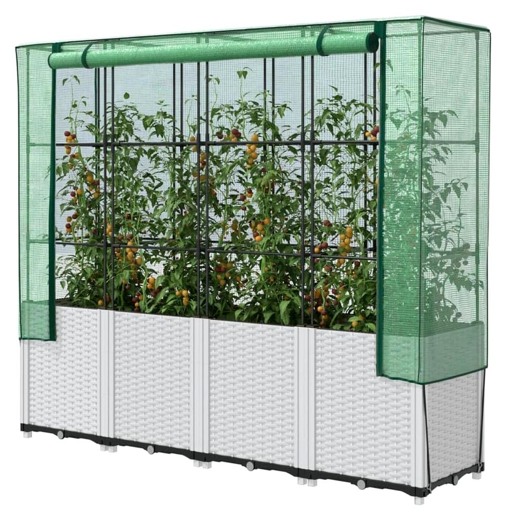 Hochbeet mit Gewächshausabdeckung in Rattanoptik 160x40x153cm