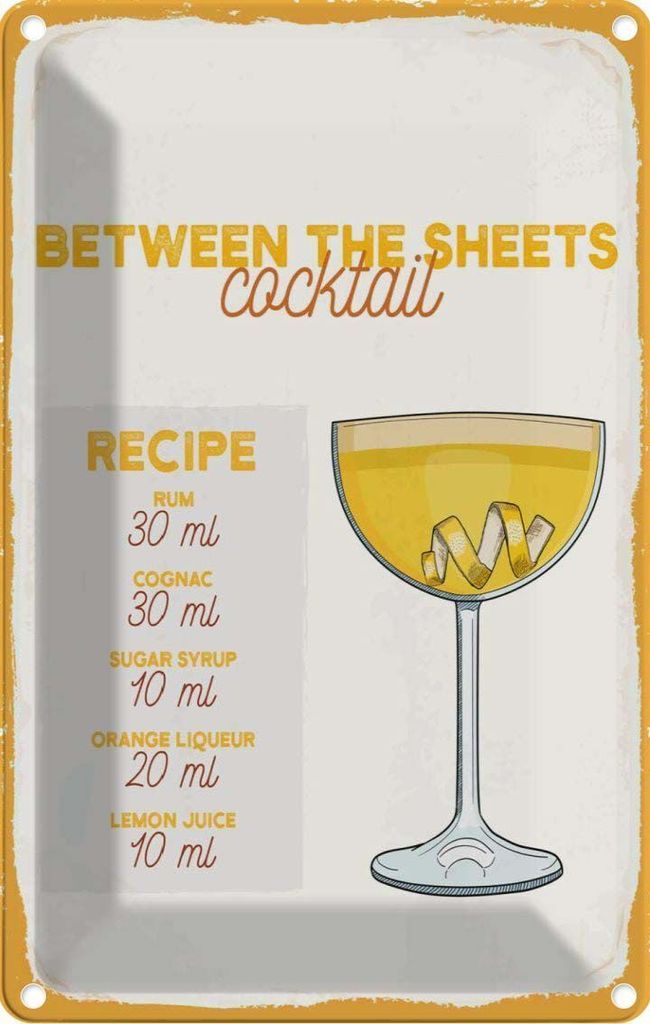 vianmo Blechschild 18x12 cm Between the Sheets Cocktail Recipe