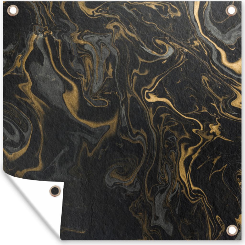 MuchoWow 50x50 cm Outdoor-Poster Gartendeko Sichtschutz Garten Poster für den Garten Marmor - Textur - Grau - Gold - Marmoroptik - Luxus