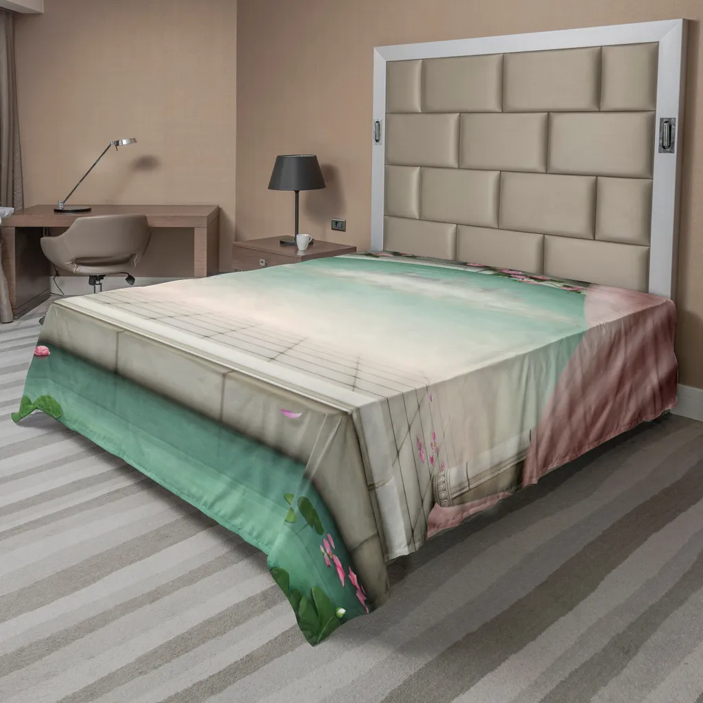 Drap de dessus décoratif vert menthe 275x260 cm illustration vintage