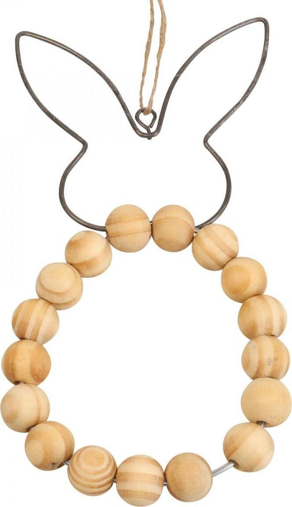 Deko Anhänger Osterhase Holzperlen Metall Fensterdeko 8,5x18cm 4er Set, 4 Stück