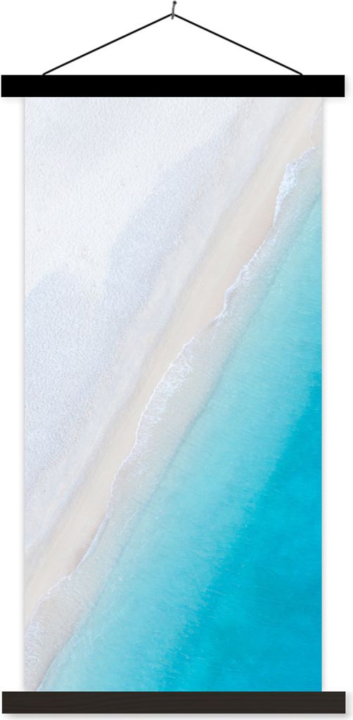 MuchoWow Textilposter Strand - Meer - Blau 40x80 cm mit schwarzem Rahmen - Wandemalerei
