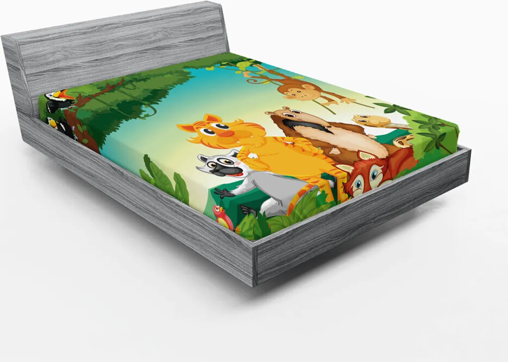 Drap-housse Enfant Zoo et Forêt 180x200 cm pour Lit Double Thématique