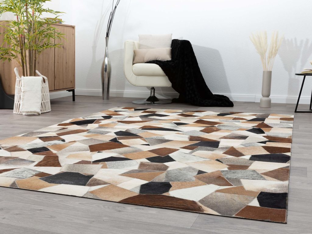 Steffensmeier Kurzflor Teppich Grosio | Wohnzimmerteppich | modern, strapazierfähig und pflegeleicht | Grau Bunt, Größe: 170x240 cm