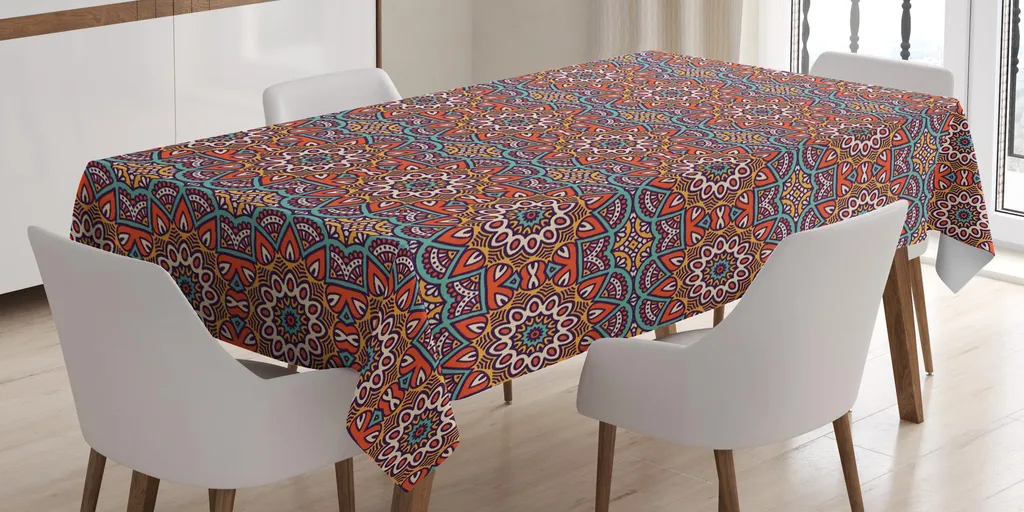 Tovaglia Mandala ABAKUHAUS 140x200 Arancio Turchese | Tavola Retro