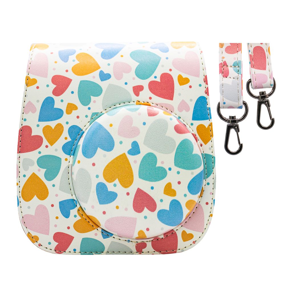 Tasche für Instax Mini 12 Tasche mit Schultergurt - verschiedene Muster (Hearts 1)