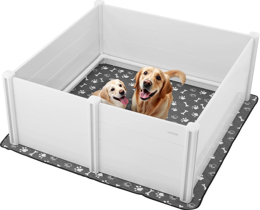 VEVOR Wurfkiste für Hunde, 1520x1520x610 mm, Welpenlaufstall aus Kunststoff-PVC mit höhenverstellbarer Tür & waschbarer Pipi-Unterlage, Welpenki...