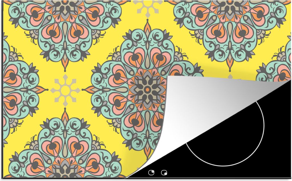 KitchenYeah Herdabdeckplatte Barock - Abstrakt - Muster - Blumen , 90x52cm, Küche Deko, Glaskeramikkochfeld Herdabdeckung, Abdeckplatte fùr Koc...