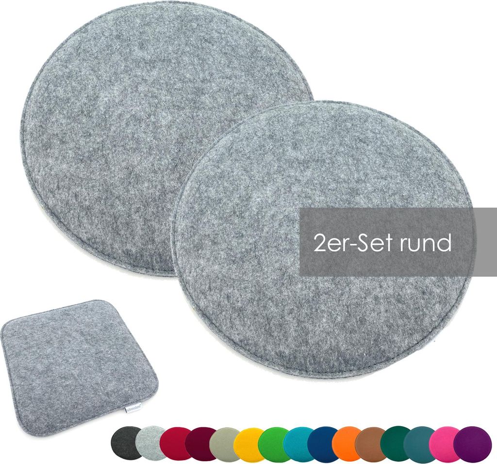 heimtexland Sitzkissen Set Filz Stuhlkissen Stuhlauflage Filzkissen Stuhl Polster Kissen Typ631 2er Set 35 cm Rund Hellgrau