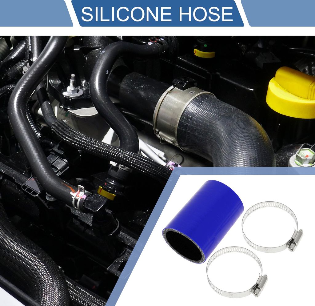 1 Satz 45mm/1,77" ID 76mm/2,99" Länge 0 Grad Blau Schwarz Auto Silikonschlauch mit Schellen Kühlmittelschlauch Universal