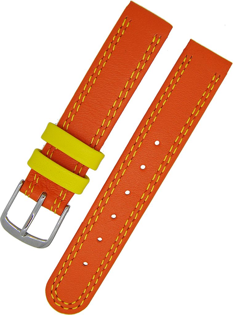 Uhrenarmband Kinder Kalbleder Orange mit gelber Naht 14mm Produktbild 