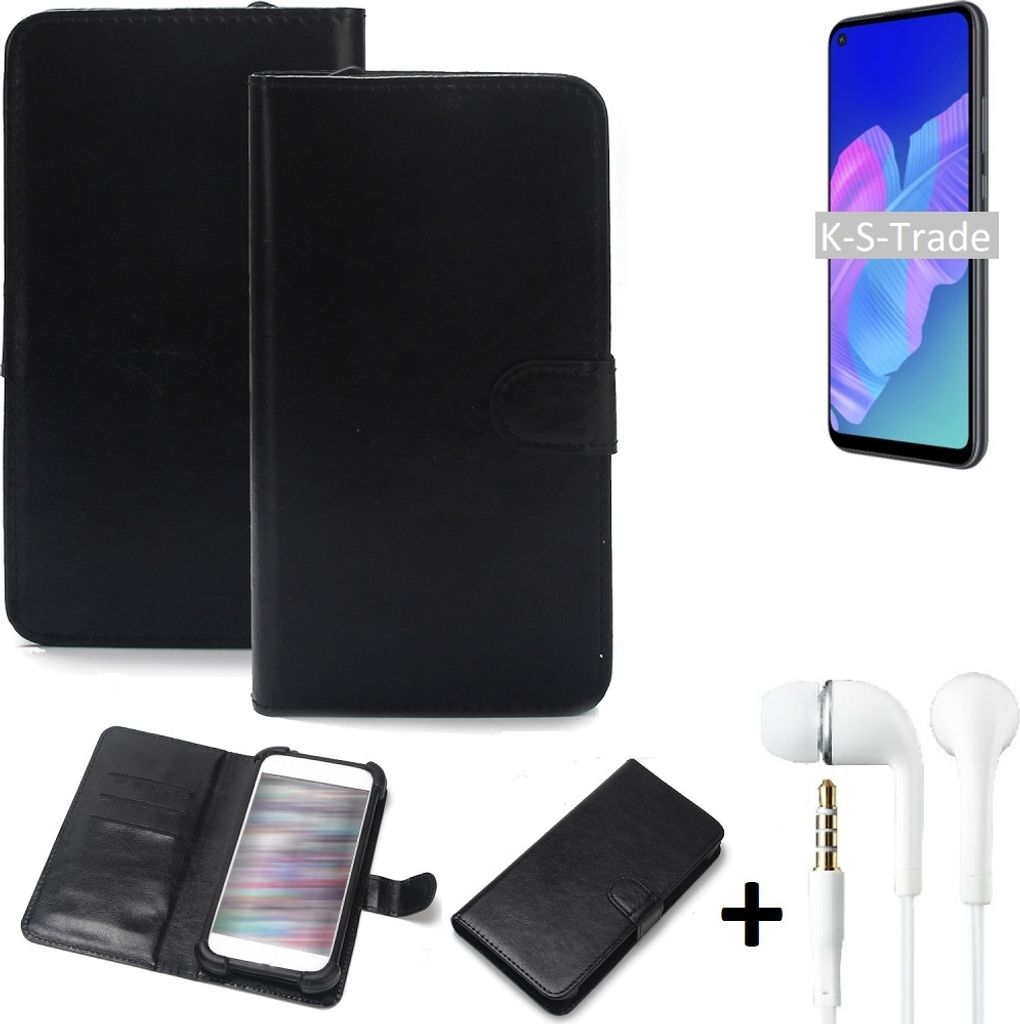 K-S-Trade Wallet Case Handyhülle kompatibel mit Huawei P40 lite E Schutzhülle Flip cover Flipstyle Tasche Hülle Flipcover Slim Bumper schwarz + in