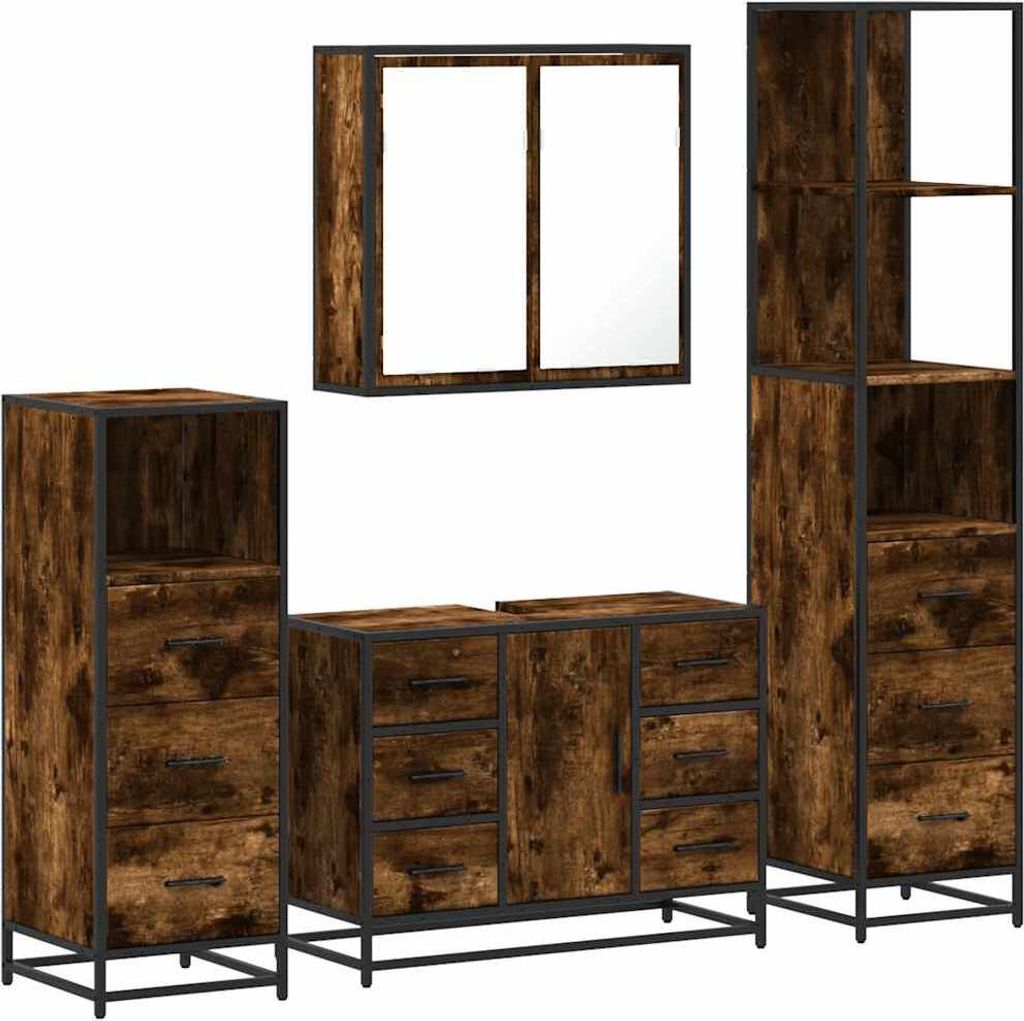4-tlg. Badmöbel-Set Räuchereiche Holzwerkstoff