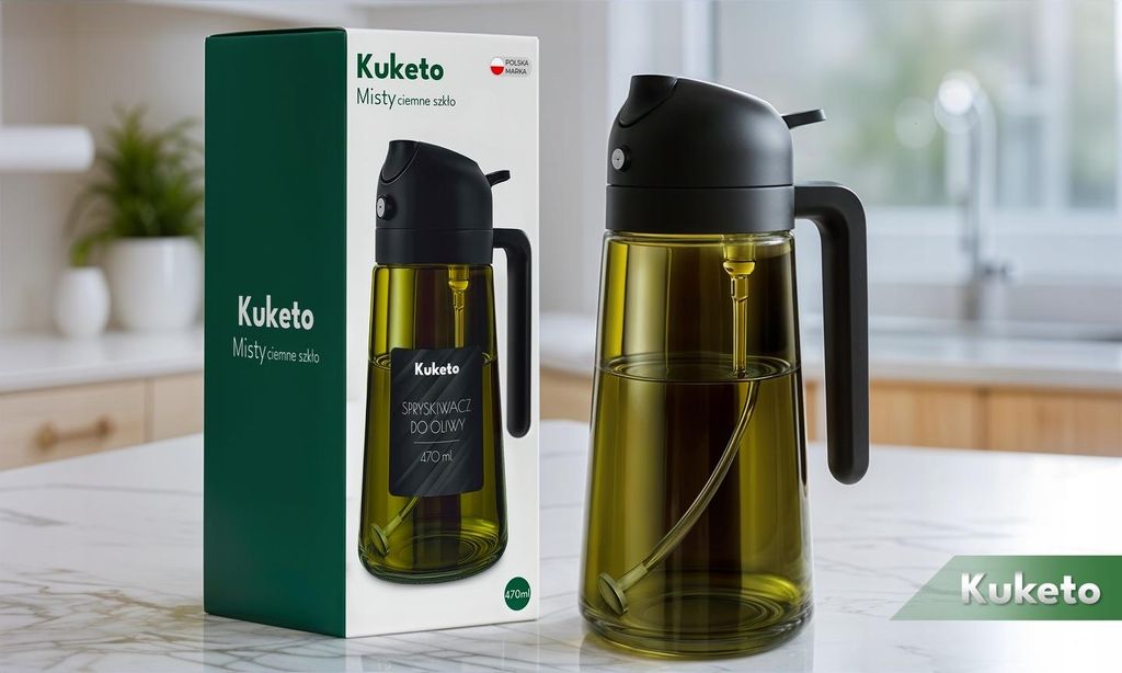Kuketo | Öl-Sprühflasche 450 ml Aus Dunklem Glas – Feinsprüher Für Öl, Essig & Dressing – Stilvoller Küchenhelfer Mit Präzisem Ausguss
