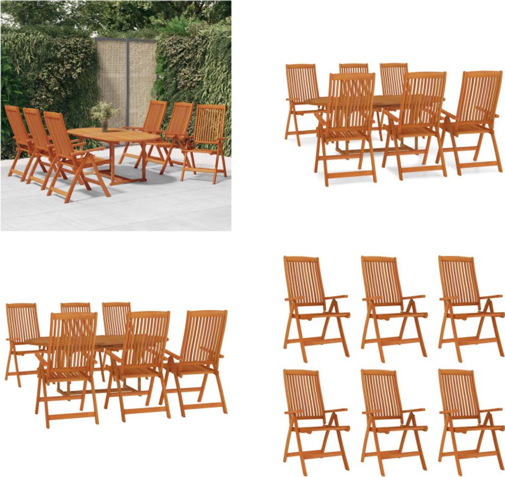 vidaXL 7 tlg. Garten Essgruppe Massivholz Eukalyptus - Garten-Essgruppe - Terrassen-Essgruppe - Outdoor-Wohnkollektion - Gartentisch Und -stuhl