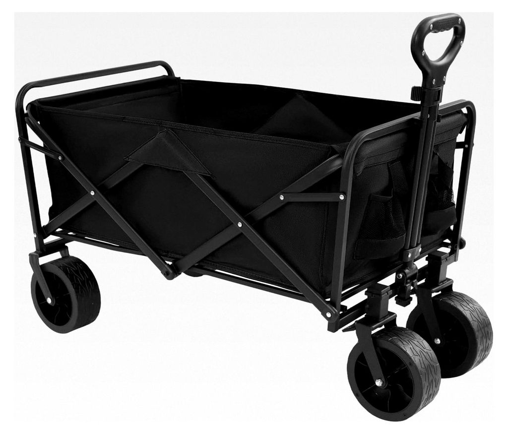 Faltbarer Bollerwagen, Klappbarer Handwagen mit Verstellbarem Griff und Seitentaschen, 115 kg Tragfähigkeit, 2 Vorderräder mit Bremsen, 89,5 x 51...