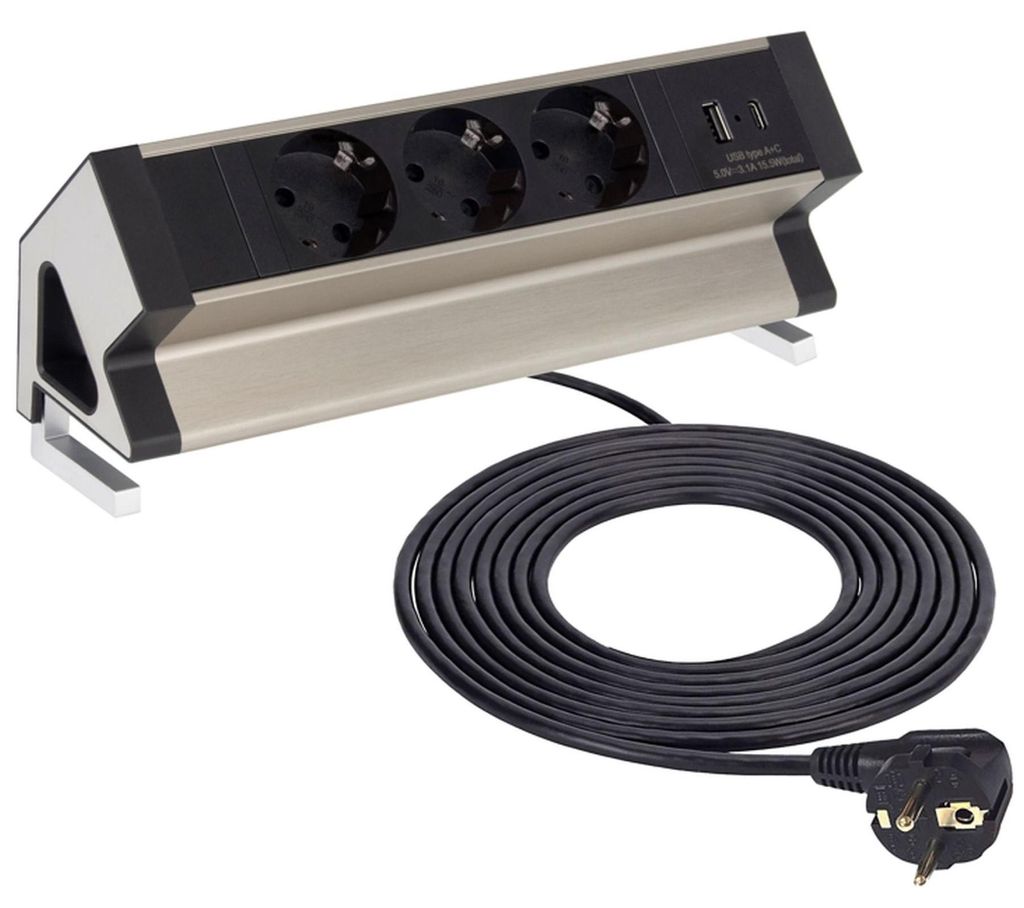 DesignLight Mehrfachsteckdose DESK BOX Edelstahl gebürstet Produktbild 
