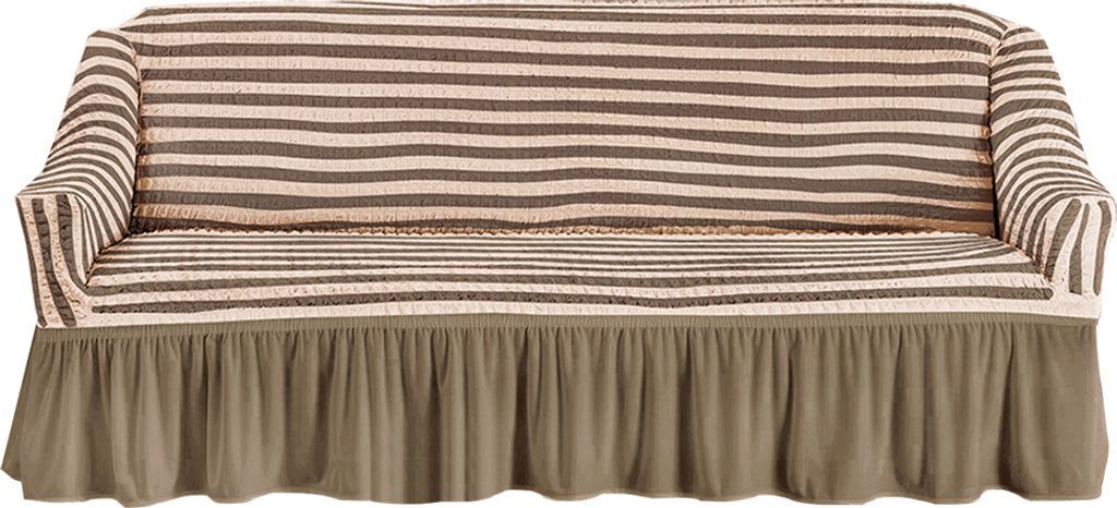 Stretch Sofabezug Sofa Sitzkissenbezug Plissee Rüschenrock Sofaüberzug europäischer Stil Sesselüberzug(3-Sitzer, Gestreifter Kaffee )
