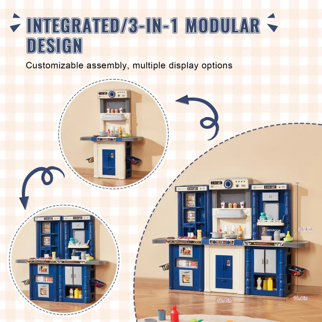 Cuisine enfant créative 3 en 1 bleue - Set complet de 74 accessoires