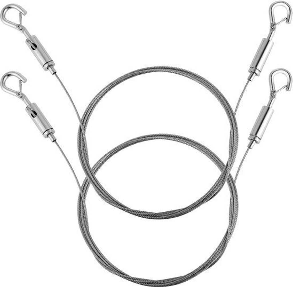 2 Stahlkabels mit verstelbarem Stahlkabel, Kabelhalter, Sicherheit, Edelstahlkabel mit Augen und Haken, 2 m x 1,5 mm, Malerhaken, Fotokord, für Vo...