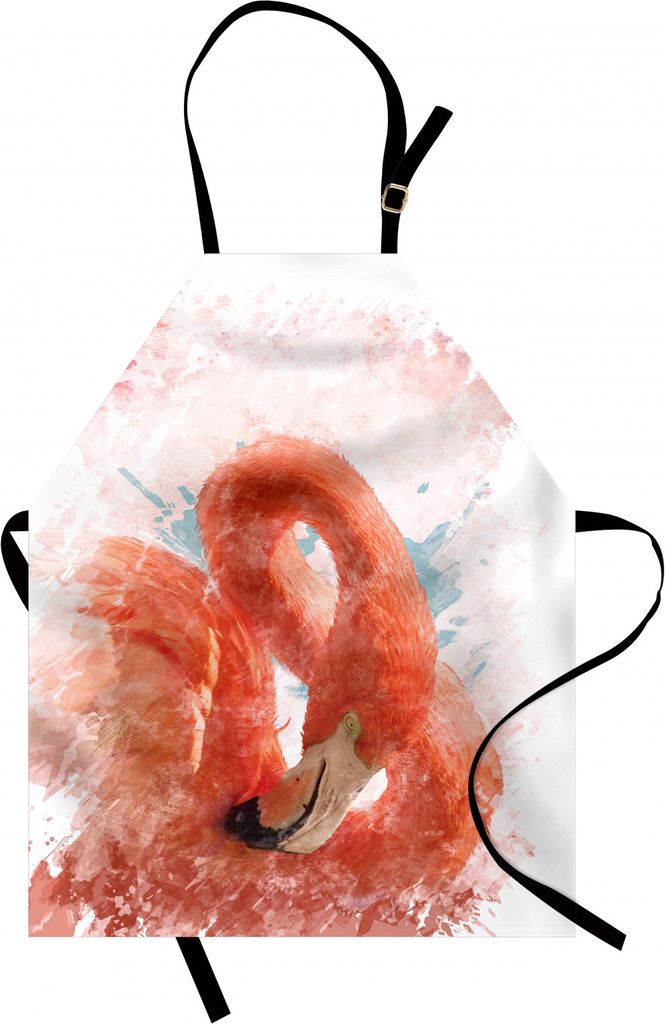 ABAKUHAUS Flamingo Kochschürze, Flamingo-Vogel mit Feen-Feder-Aquarell-Farben-Effekt-Natur-Kunst-Arbeits-Druck, Farbfest Höhenverstellbar Waschba...