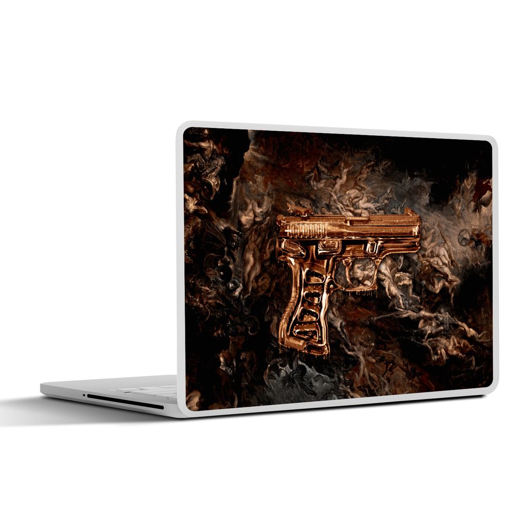 MuchoWow Laptop Aufkleber Sticker Cover Pistole - Gold - Schwarz 40x30 cm - Laptop Dekoration - Selbstklebend