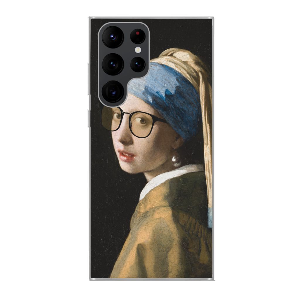 MuchoWow Handyhülle Schutzhülle Hülle für Samsung Galaxy S22 Ultra Das Mädchen mit dem Perlenohrring - Vermeer - Brillen Silikon Softcase Ha...