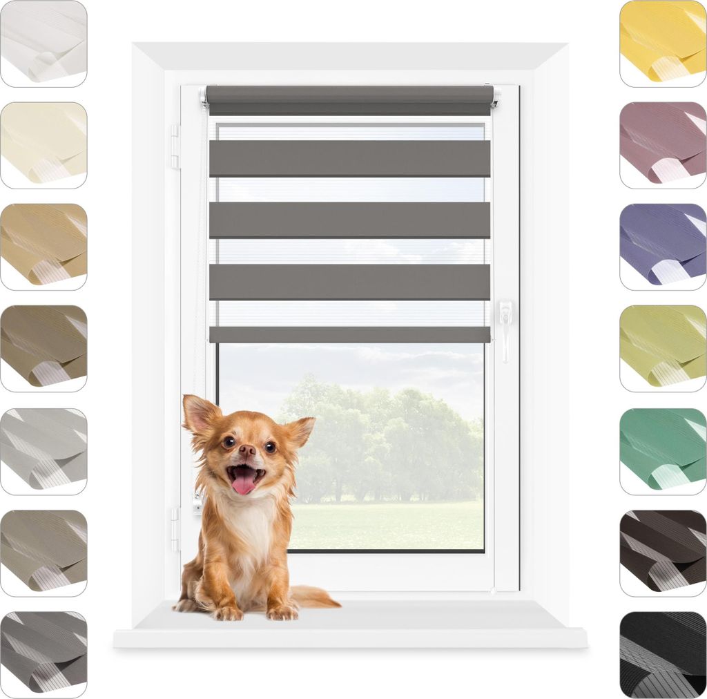 Mardom Home | Doppelrollo - 70x140 cm - Dunkelgrau - Verdunkelungsrollo Ohne Bohren - Mit Klemmfix - Rollo Fenster Innen - Sonnenschutzrollo