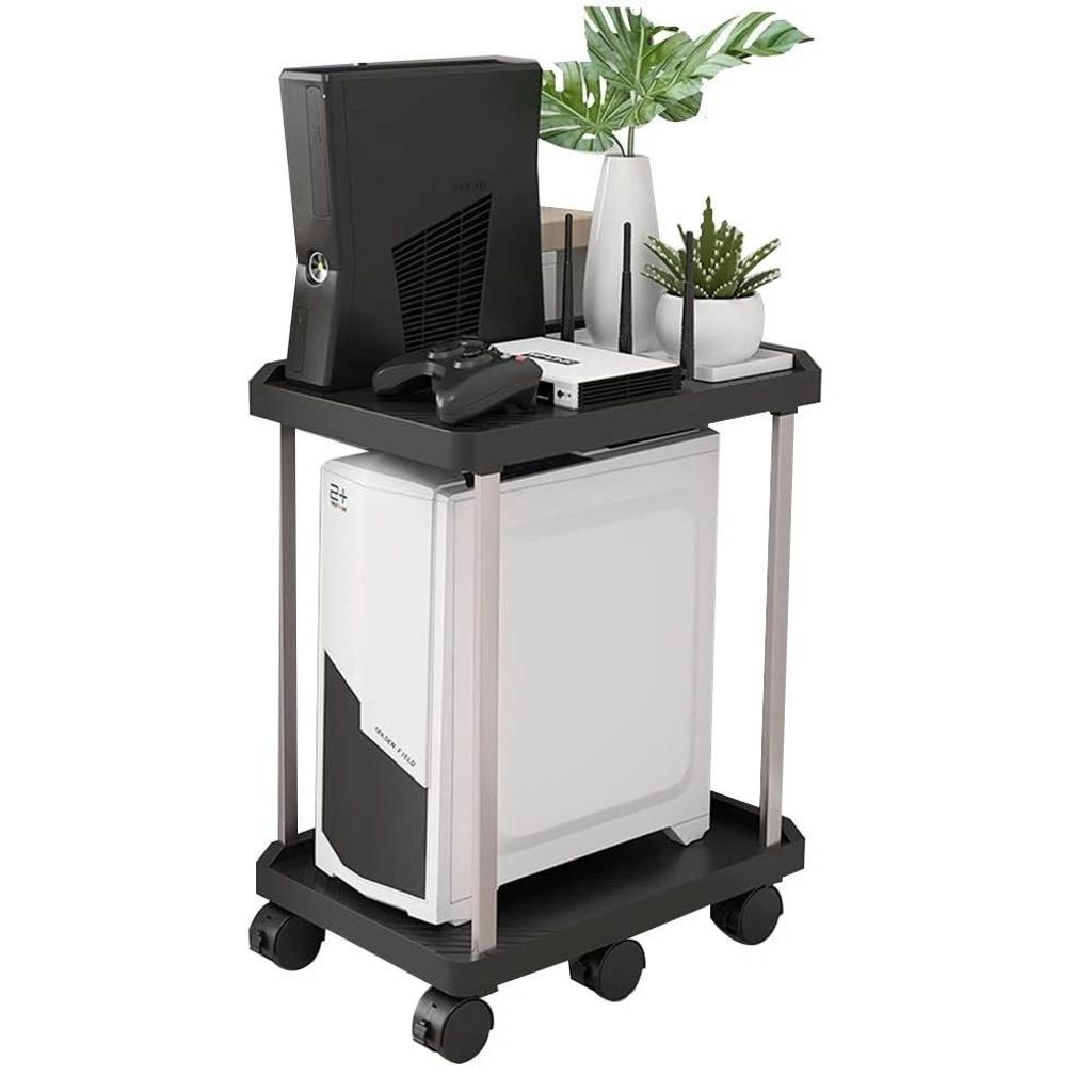 Computer Tower Ständer 2 Schicht, PC Ständer mit Rollen, Mobiler PC-Gehäuseständer, ATX-Gehäuse CPU Halter, Schwarz