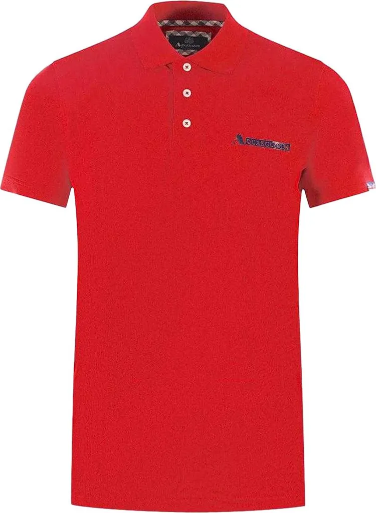 Polo Rouge Manches Courtes Aquascutum SY160 Unisexe en Maille de Coton