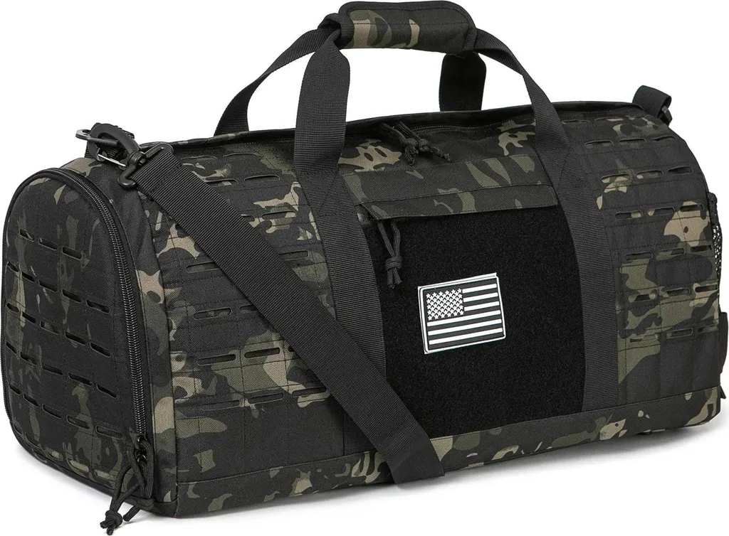 Sac de sport camouflage noir en tissu résistant pour fitness et gym