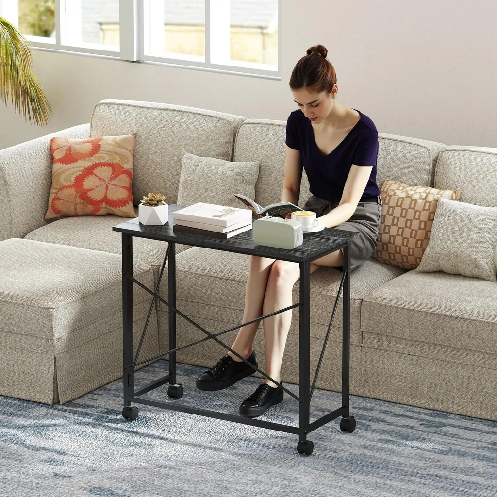 Table d'ordinateur pliable noire 80x40 cm - Bureau d'appoint mobile bois - 7
