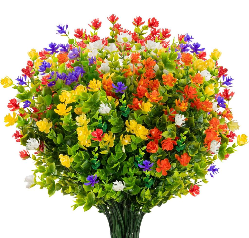 10 Bündel künstliche Pflanzen, Sträucher, Außendekoration, künstliche Blumen, grünes, UV-beständiges Eukalyptus-Kunstgras für Haus, Garten,...