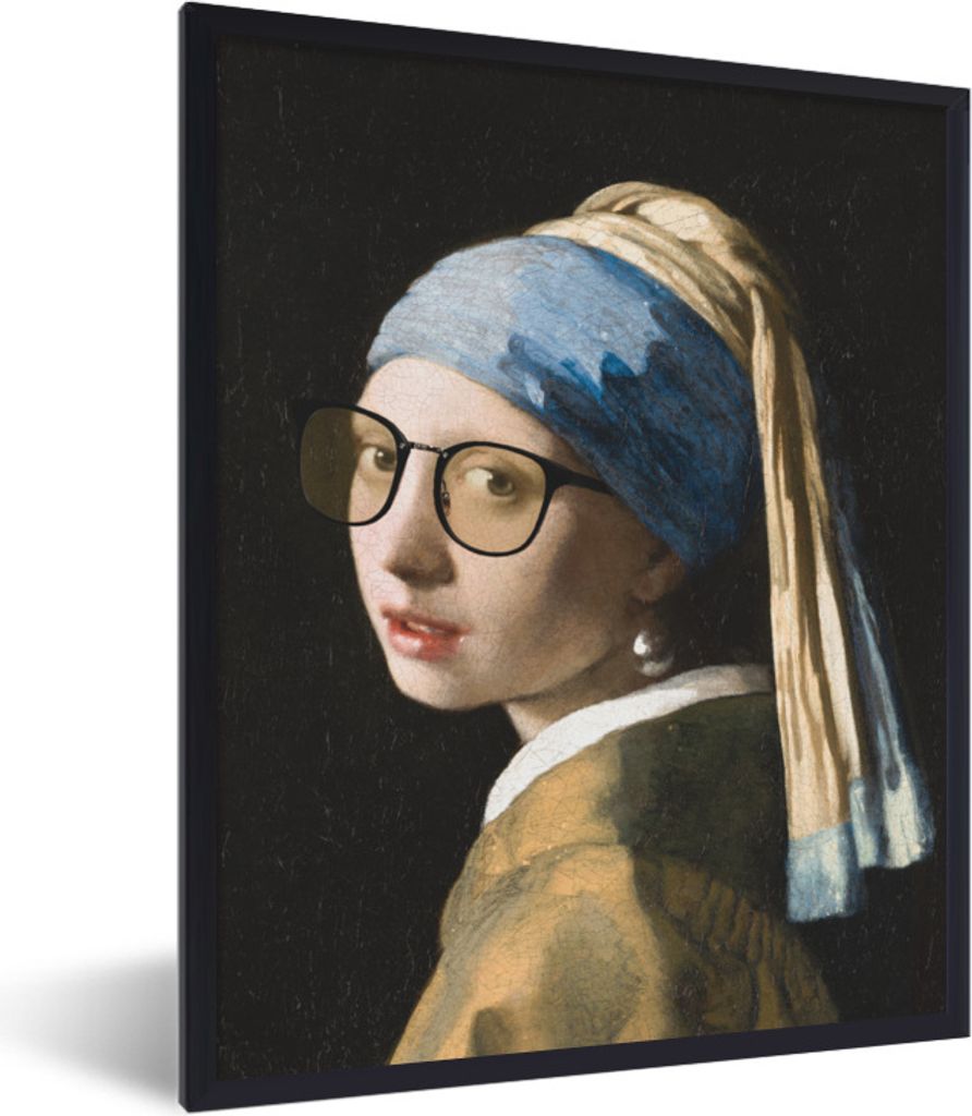 MuchoWow Gerahmtes Poster Das Mädchen mit dem Perlenohrring - Vermeer - Brillen 30x40 cm - Poster mit Schwarzem Bilderrahmen Wandposter Rahmen F...
