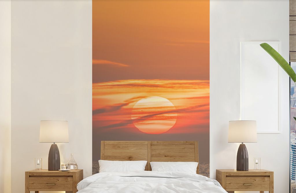 MuchoWow Fototapete für Wohnzimmer oder Schlafzimmer Wandtapete Vinyl Motivtapete Sonnenuntergang auf dem Meer - 120x240 cm - Hintergrundbild