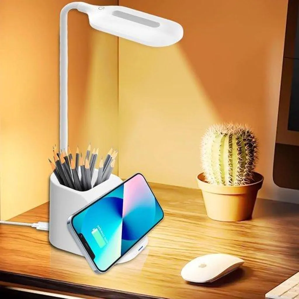 Lampe de bureau anti-fatigue oculaire avec chargeur induction LED Qi