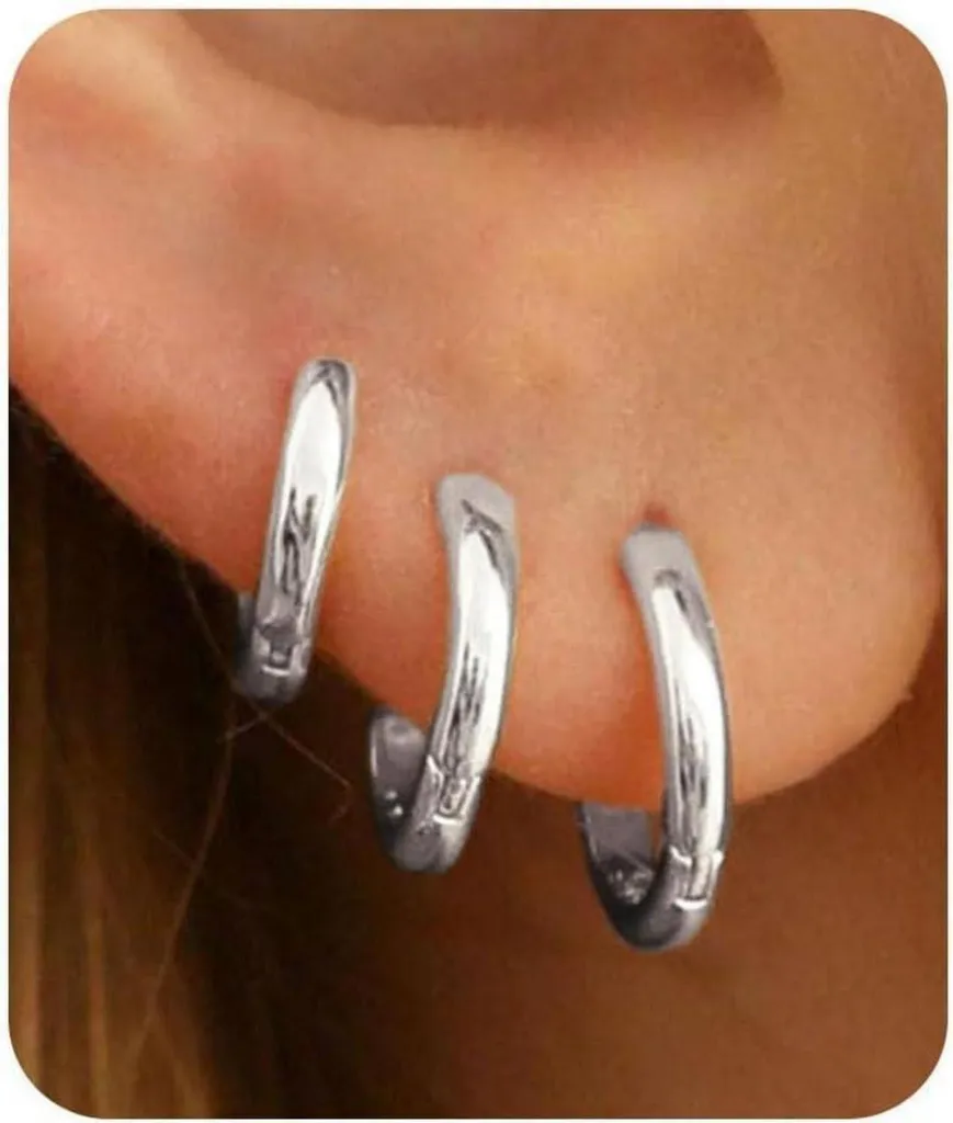 Set Di 3 Paia Orecchini A Cerchio In Argento 925 – Misure 12, 14, 16 Mm, Ipoallergenici, In Sacchetto Tessuto, Made In Spain