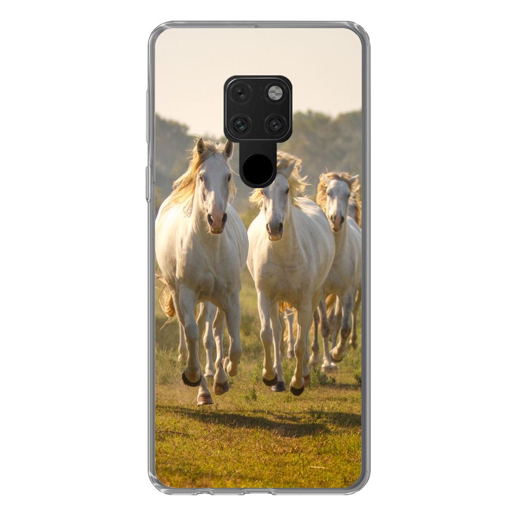 MuchoWow Handyhülle Schutzhülle Hülle für Huawei P40 Lite Galoppierende weiße Pferde Silikon Softcase Handy Hülle - Handy