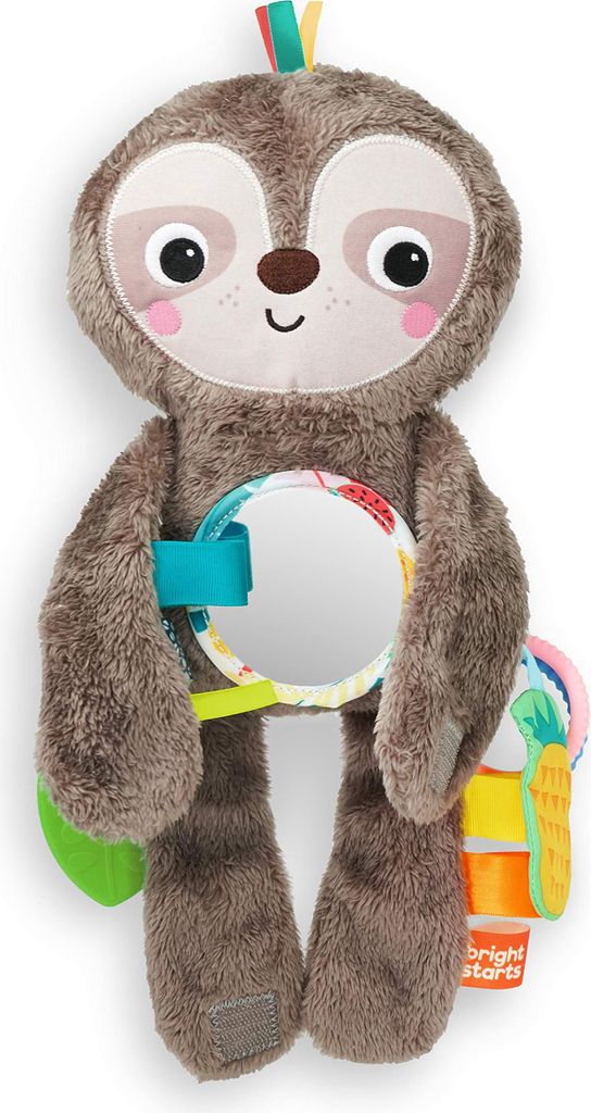 Bright Starts, Faultier kuscheliges Spielzeug für unterwegs, mit verschiedenen Texturen und Spiegel, lässt sich einfach am Kinderwagen befestigen...