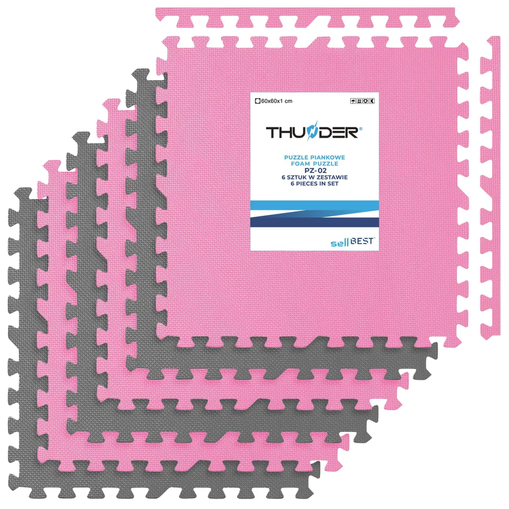 THUNDER PZ-02 Set de 6 Tapis de Protection 60x60 cm Mousse EVA Rose-Gris
