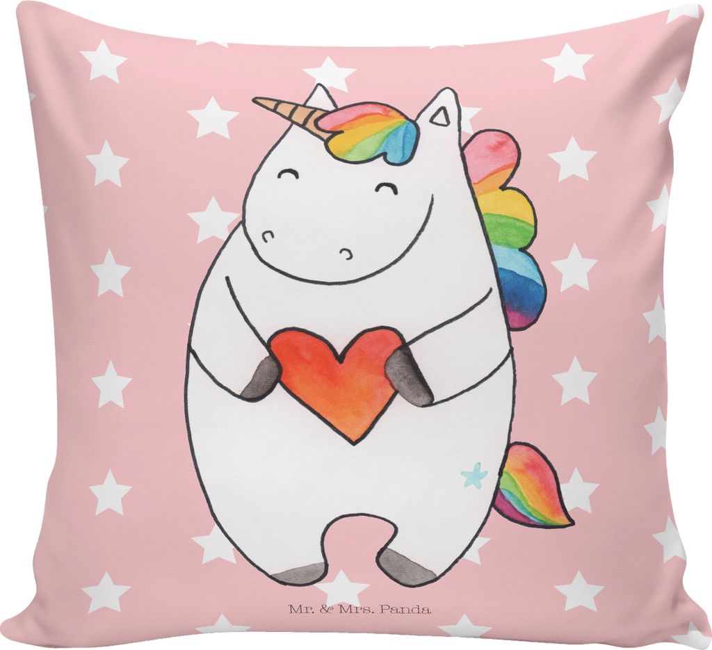 Mr. & Mrs. Panda Sofakissen Einhorn Herz - Rot Pastell - Geschenk, Dekokissen, Lustig, couch kissen, 40x40, Unicorn, Bunt, Deko, kuschelkissen, Ein...