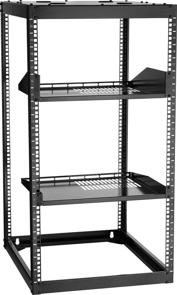 VEVOR 20U Open Frame Netzwerk-Rack, 585 mm Tiefe, Wandmontage oder Stand-Server-Rack, 4-Pfosten-Konstruktion, mit belüfteten Regalen & Montagezube...
