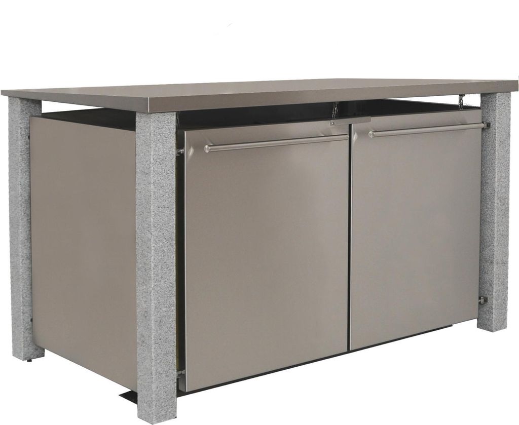 reinkeDESIGN | Mülltonnen-Haus 3er 120L | Typ_N | Flachdach, Steinpfosten, Türen & Blenden Edelstahl | für Privat-Häuser, Herstellervertrieb