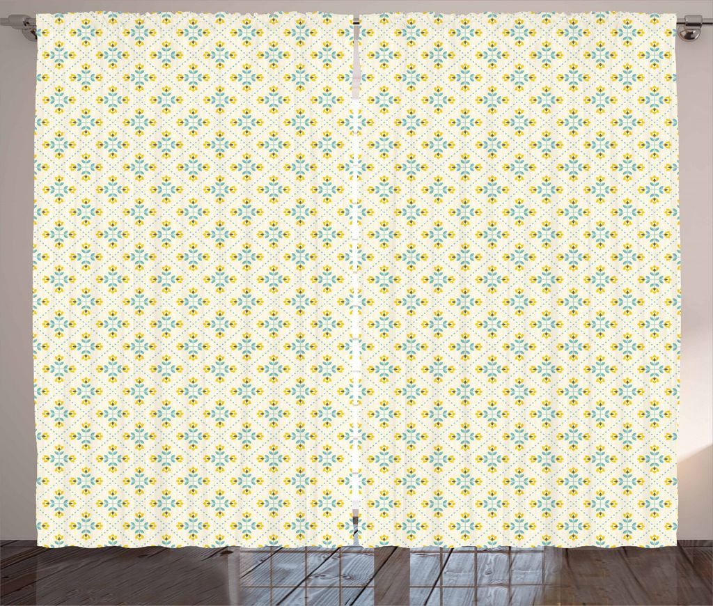 ABAKUHAUS Gelb und Blau Rustikaler Vorhang, Blätter Blumen, Wohnzimmer Universalband Gardinen mit Schlaufen und Haken, 280 x 245 cm, Erde Gelb Bla...